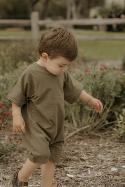 Cotton Romper - Olive Green